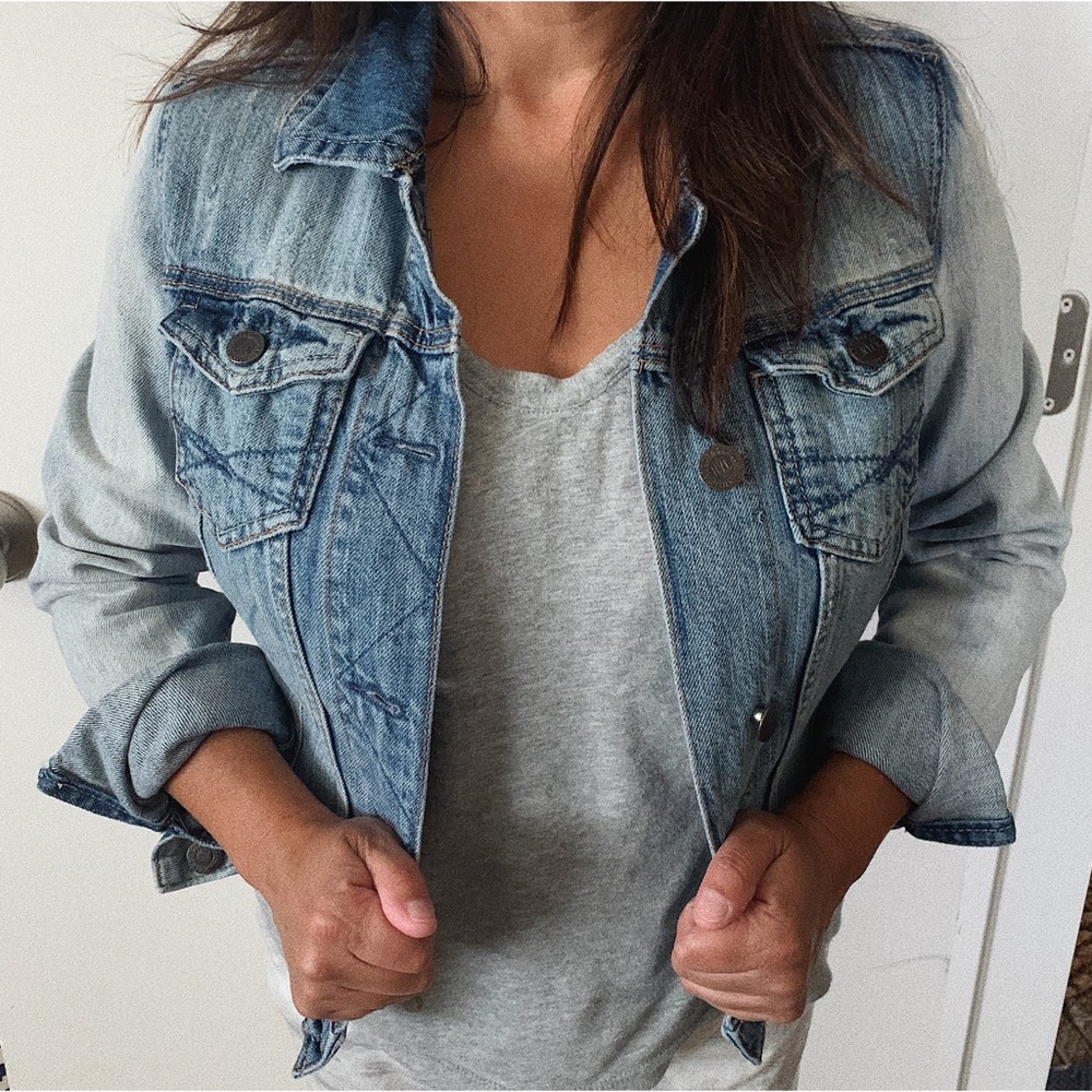 Aeropostale Two Tone Bleached Crop Denim Jacket